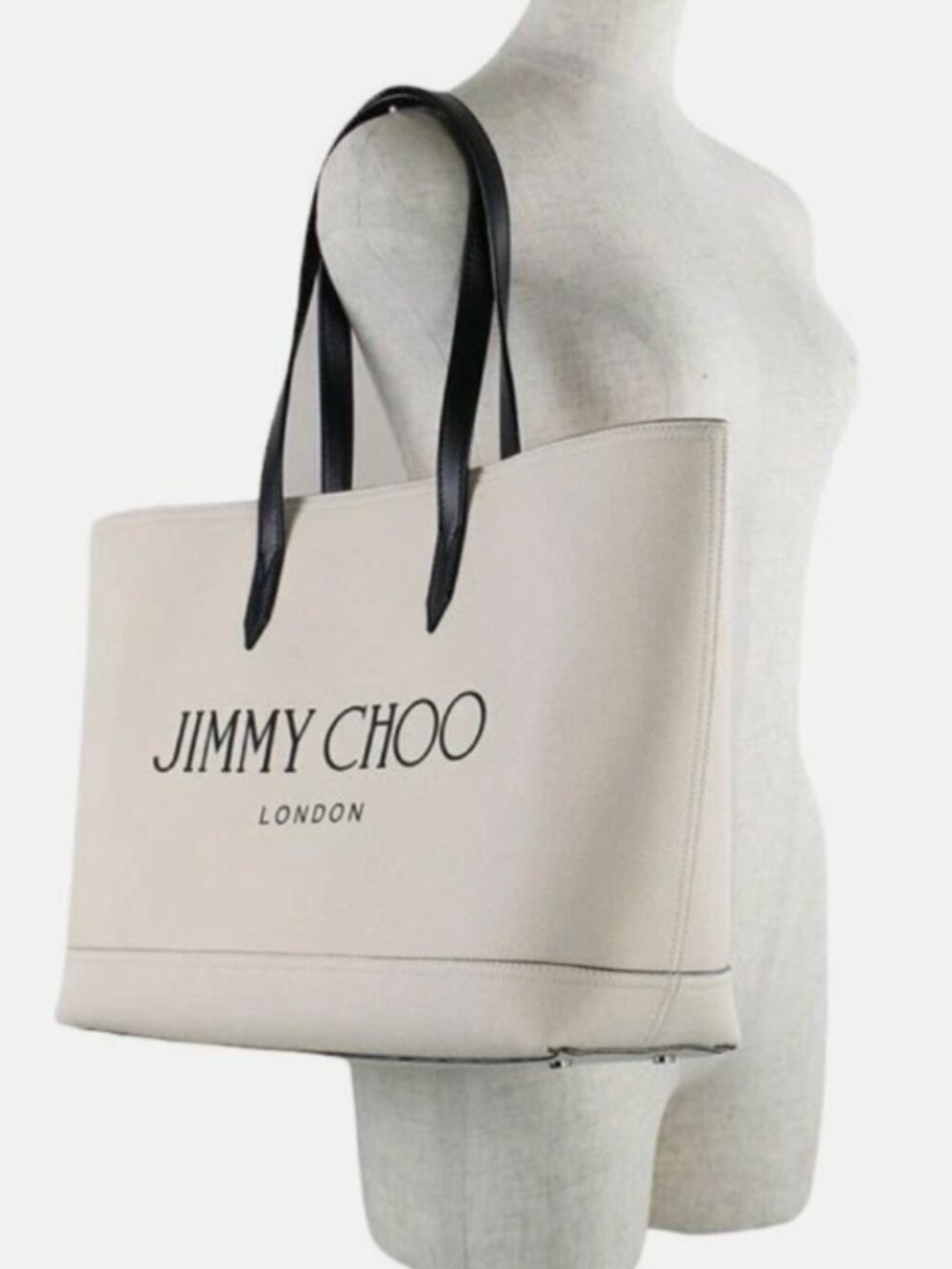 Jimmy Choo Biege Canvas Tote with Logo / Shoulder Bag (Originally $850)